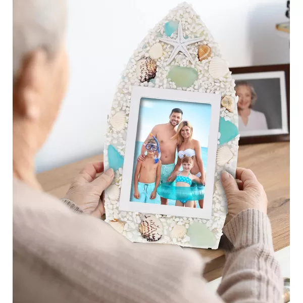 CoTa Global Oceanic Boat Frame 35x5 Frame  Seashell Photo Frame with Beach Ornaments Handmade Tropical Sand Nautical Picture Frame for Tabletop or Wall Hang  107 Inch