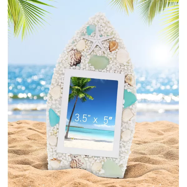 CoTa Global Oceanic Boat Frame 35x5 Frame  Seashell Photo Frame with Beach Ornaments Handmade Tropical Sand Nautical Picture Frame for Tabletop or Wall Hang  107 Inch