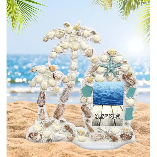 CoTa Global Oceanic Palm Tree Nautical Photo Frame  Handmade and Crafted Nautical Wooden Photo Frame for Tabletop Display Nautical Themed Palm Tree Home Decor Ornament  Handmade Color May Vary