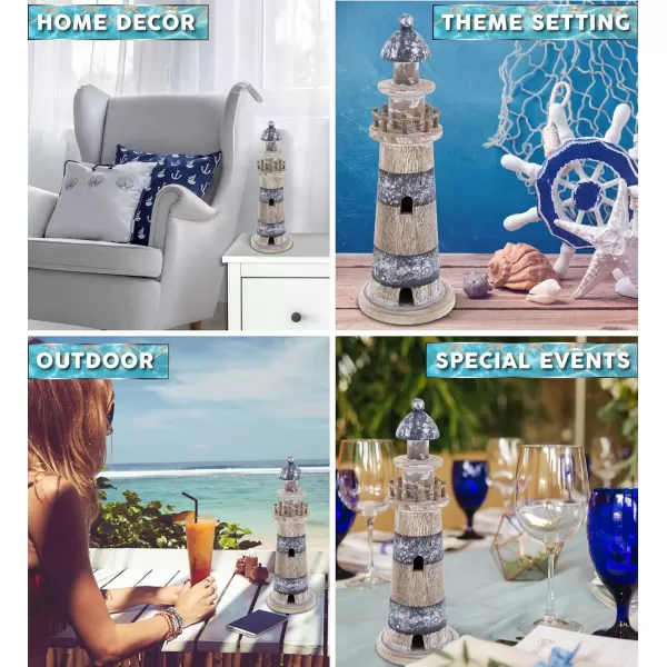 CoTa Global Silver Sea Lighthouse  Handmade Distressed Wooden Lighthouse Decoration Decorative Beach Style Tabletop Centerpiece  Large 118 Inch Color May Vary