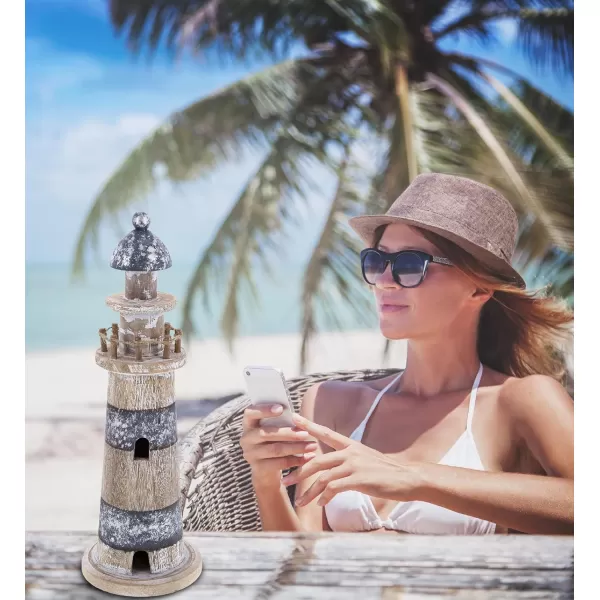CoTa Global Silver Sea Lighthouse  Handmade Distressed Wooden Lighthouse Decoration Decorative Beach Style Tabletop Centerpiece  Large 118 Inch Color May Vary