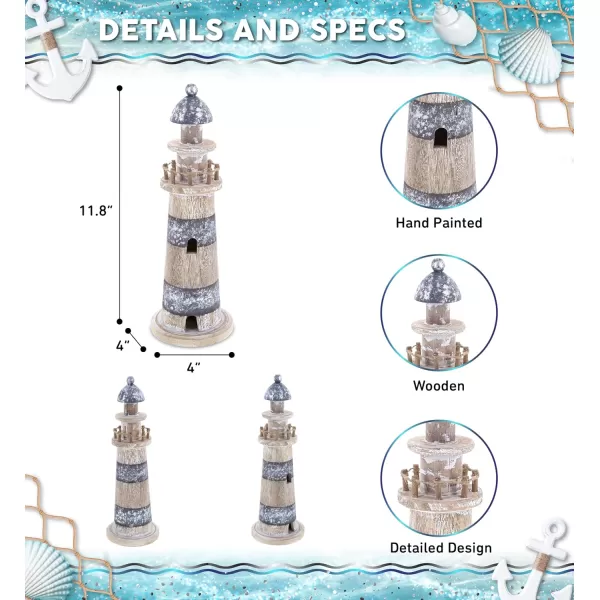 CoTa Global Silver Sea Lighthouse  Handmade Distressed Wooden Lighthouse Decoration Decorative Beach Style Tabletop Centerpiece  Large 118 Inch Color May Vary