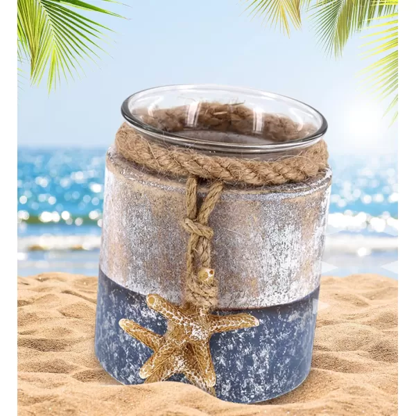CoTa Global Silver Sea Starfish Candle Holder  Nautical Table Top Center Piece Coastal Decor for Home Beach House Rustic Decorative Lantern with Starfish Figure anr Ropes  Handmade Color May Vary