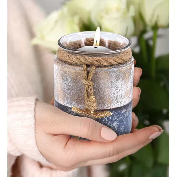 CoTa Global Silver Sea Starfish Candle Holder  Nautical Table Top Center Piece Coastal Decor for Home Beach House Rustic Decorative Lantern with Starfish Figure anr Ropes  Handmade Color May Vary