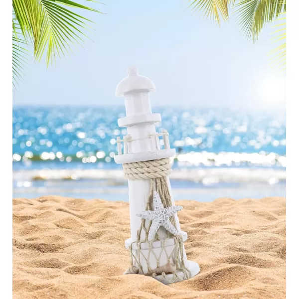 Puzzled COTA Global White Lighthouse Decor  Handmade and Crafted Wooden Lighthouse Decoration with Starfish Decorative Tabletop Centerpiece Home Decor  875 Inches