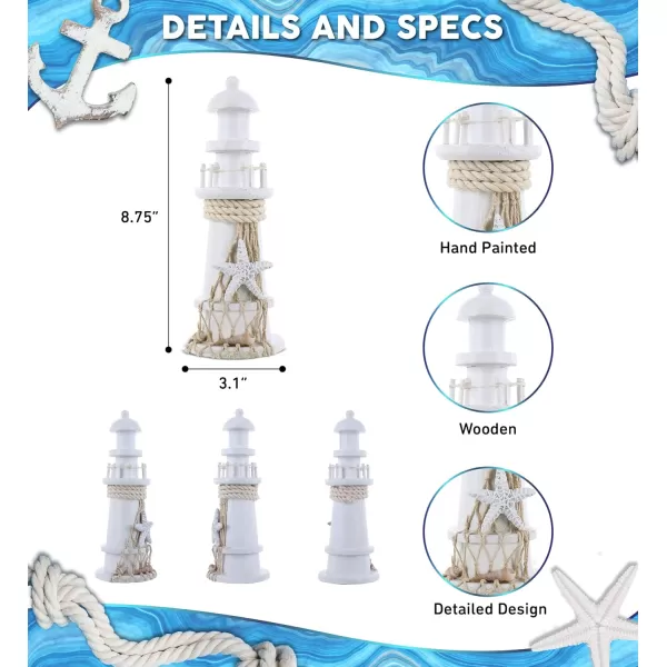 Puzzled COTA Global White Lighthouse Decor  Handmade and Crafted Wooden Lighthouse Decoration with Starfish Decorative Tabletop Centerpiece Home Decor  875 Inches