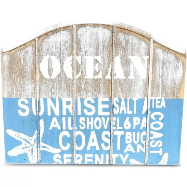 CoTa Global Aqua Sky Napkin Holder  Nautical Themed Napkin Holder with Ocean Sunrise Text Design Beach Napkin Holder Decor for Tabletop Novelty Coast Wooden Figure Coastal Table Decor Centerpiece
