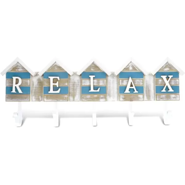 CoTa Global Aqua Sky Relax Beach House Nautical Decor Sign  Nautical Themed Wood Sign Beach Decor for Wall Novelty White and Blue Beach House 5 Hook Wall Wooden Accent
