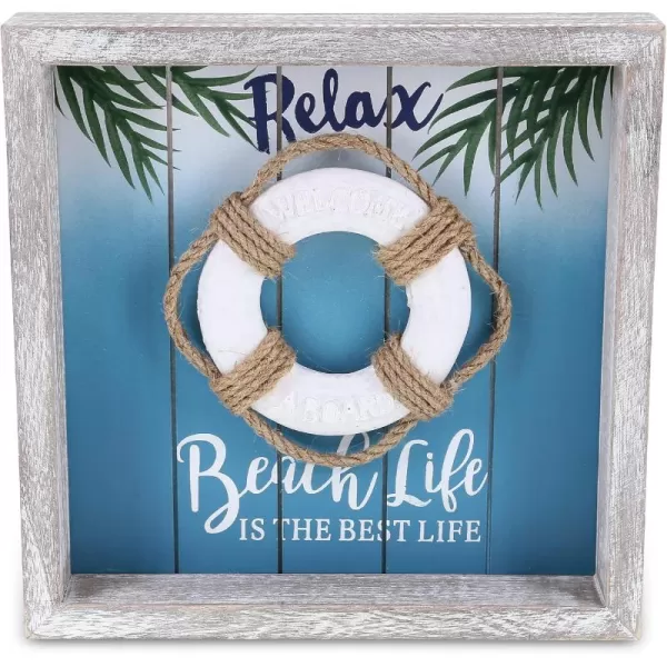 CoTa Global Aqua Sky Wall Life Ring Relax Hanging Sign  Handmade and Crafted Wooden Life Ring Sign with Hang Mount Nautical Themed Home Decor  Handmade Color May Vary