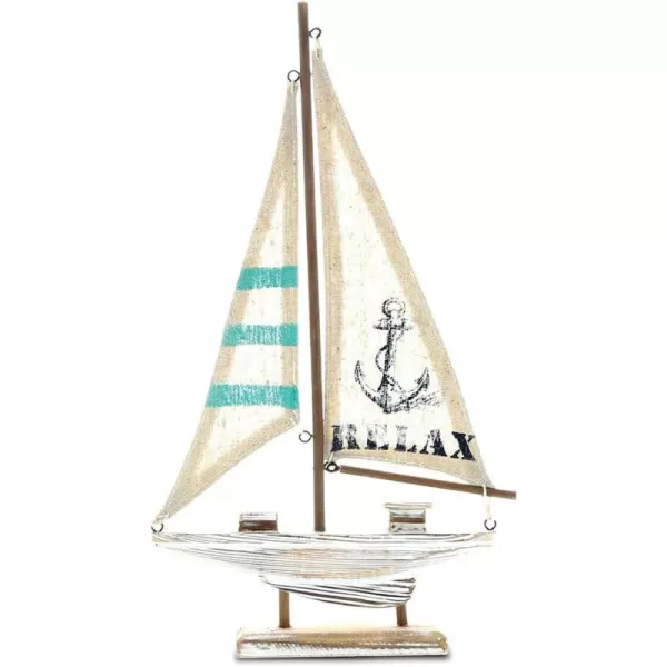 CoTa Global Aquarius Sailboat Decor  Large Handmade Wooden Boat Decor Cute Beach Style Model Sail Boat Decorations Nautical Themed Table Top Decor Living Room Centerpiece