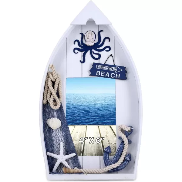CoTa Global Ocean Blue Octopus Nautical Photo Frame  Handmade and Crafted Wooden Nautical Photo Frame for Tabletop Display or HAnging Nautical Themed Home Decor Ornament