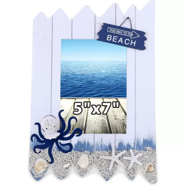 CoTa Global Ocean Blue Octopus Nautical Photo Frame  Handmade and Crafted Wooden Nautical Photo Frame for Tabletop Display or HAnging Nautical Themed Home Decor