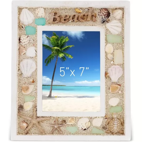 CoTa Global Oceanic 5x7 Beach Picture Frame  Beautiful Decor Accent Seashell Photo Frame for Summer Vacation Memory Handmade  For Tabletop or Wall Hang  11 Inch