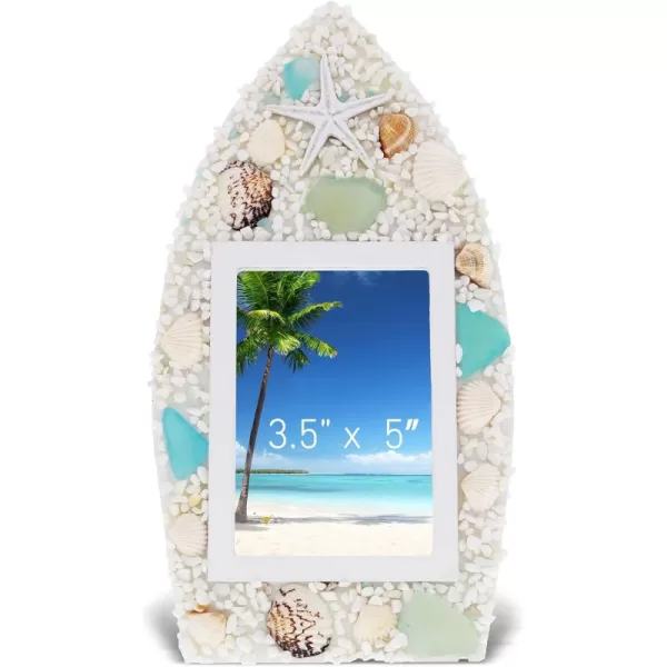 CoTa Global Oceanic Boat Frame 35x5 Frame  Seashell Photo Frame with Beach Ornaments Handmade Tropical Sand Nautical Picture Frame for Tabletop or Wall Hang  107 Inch
