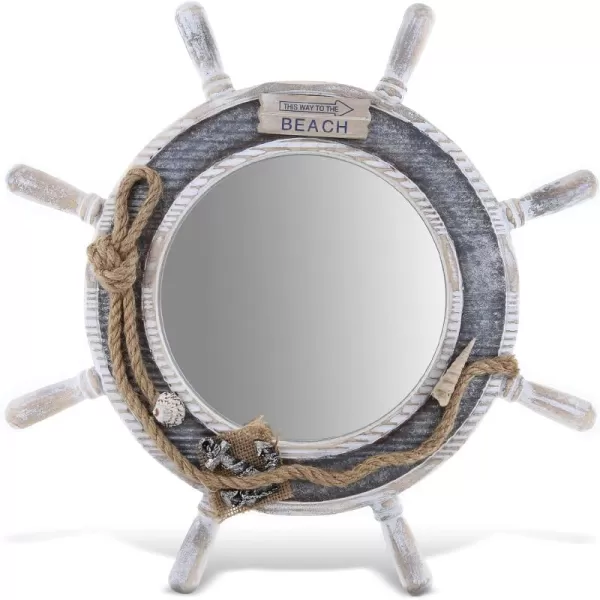 CoTa Global Silver Sea Beach Wall Decor Nautical Ship Wheel Mirror  Handcrafted Wooden Ship Wheel Mirror with Hanger Nautical Themed Home Decor Decorative Ornament