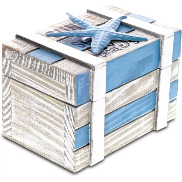 CoTa Global Sky Wooden Jewelry Box  Handcrafted Nautical Trinket with Starfish Decorations in White and Blue Accent Tabletop Home Decor Beach Starfish Jewelry Storage Organizer  445 Inches