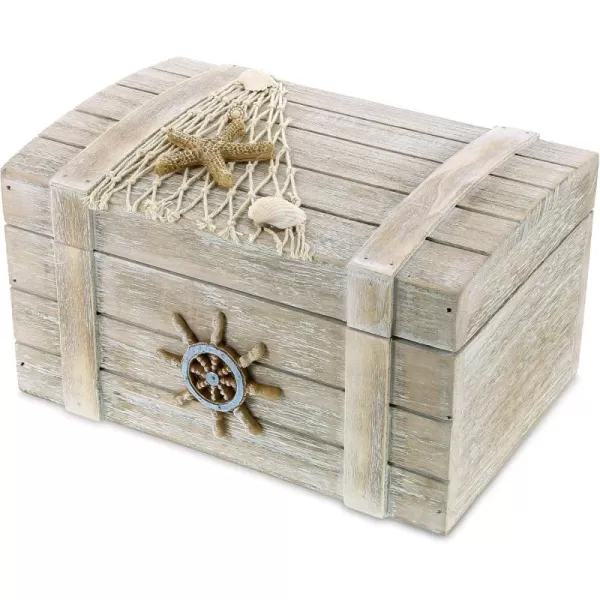 CoTa Global Vintage Wooden Jewelry Box  Handcrafted Nautical Trinket with Starfish Decorations Accent Tabletop Home Decor Beach Jewelry Storage Organizer  Handmade Color May Vary  9 Inches