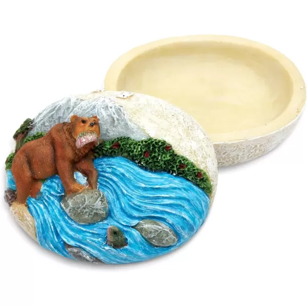 Puzzled Stone Grizlly Bear Small Stone Resin Jewelry ampamp Accessories Organizer Keepsake Box 325quot Removable Lid Round Shaped for Rings Necklaces ampamp Trinkets