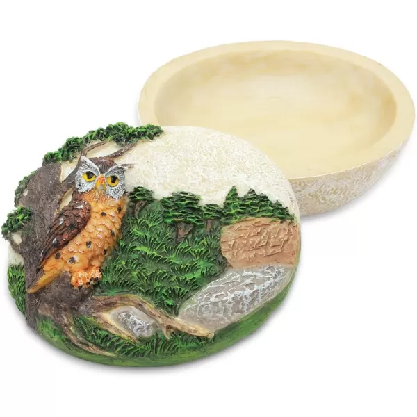 Puzzled Stone Wise Owl Small Stone Resin Jewelry ampamp Accessories Organizer Keepsake Box 325quot Removable Lid Round Shaped for Rings Necklaces ampamp Trinkets