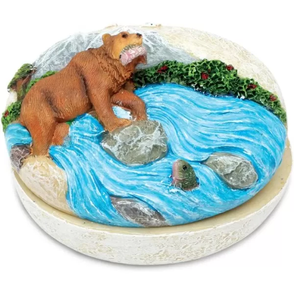 Puzzled Stone Grizlly Bear Small Stone Resin Jewelry ampamp Accessories Organizer Keepsake Box 325quot Removable Lid Round Shaped for Rings Necklaces ampamp Trinkets