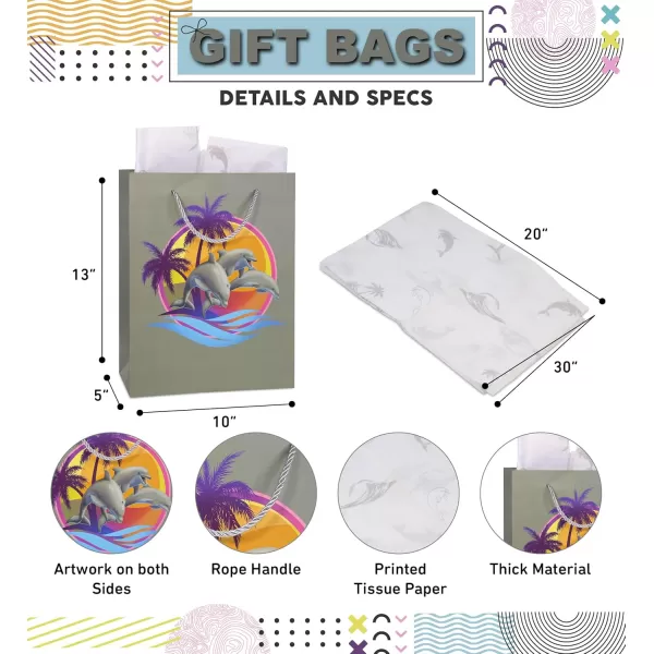 DolliBu Alien Large Gift Bag with Tissue Paper  Cute Space Alien Big Gift Wrap Bag with Handles and Alien Tissue Paper for Holiday Birthday Party Favor Gift Bags for Kids and Adult  13 InchesGray Dolphin