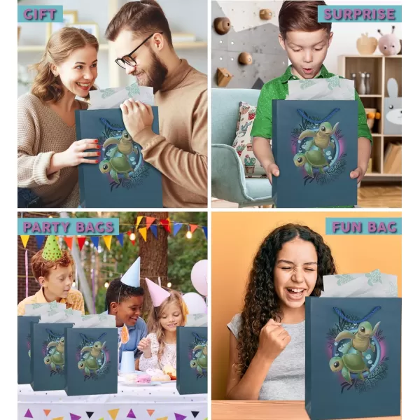 DolliBu Alien Large Gift Bag with Tissue Paper  Cute Space Alien Big Gift Wrap Bag with Handles and Alien Tissue Paper for Holiday Birthday Party Favor Gift Bags for Kids and Adult  13 InchesBlue Sea Turtle
