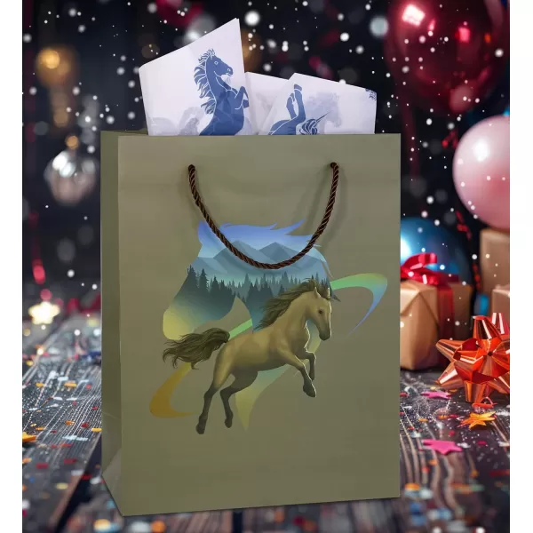 DolliBu Alien Large Gift Bag with Tissue Paper  Cute Space Alien Big Gift Wrap Bag with Handles and Alien Tissue Paper for Holiday Birthday Party Favor Gift Bags for Kids and Adult  13 InchesGreen Horse