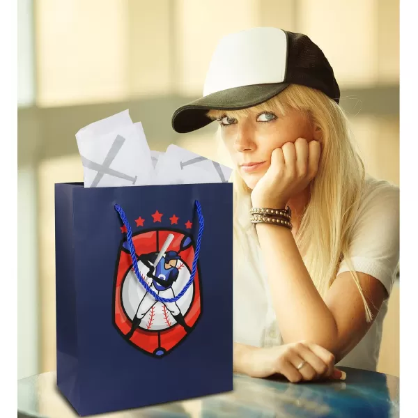 DolliBu Alien Large Gift Bag with Tissue Paper  Cute Space Alien Big Gift Wrap Bag with Handles and Alien Tissue Paper for Holiday Birthday Party Favor Gift Bags for Kids and Adult  13 InchesBlue Baseball