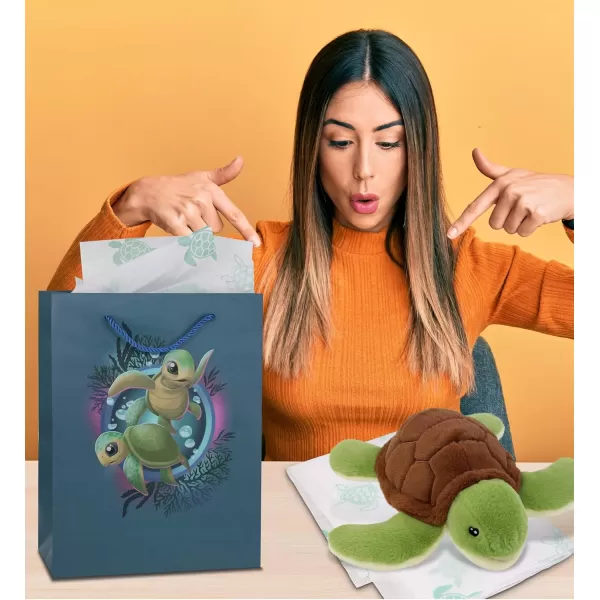 DolliBu Alien Large Gift Bag with Tissue Paper  Cute Space Alien Big Gift Wrap Bag with Handles and Alien Tissue Paper for Holiday Birthday Party Favor Gift Bags for Kids and Adult  13 InchesBlue Sea Turtle