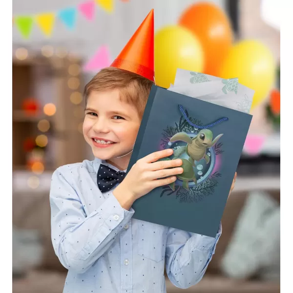 DolliBu Alien Large Gift Bag with Tissue Paper  Cute Space Alien Big Gift Wrap Bag with Handles and Alien Tissue Paper for Holiday Birthday Party Favor Gift Bags for Kids and Adult  13 InchesBlue Sea Turtle