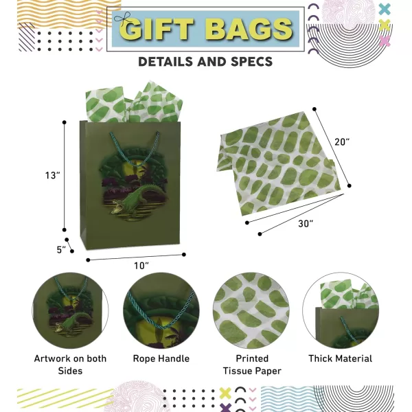 DolliBu Alien Large Gift Bag with Tissue Paper  Cute Space Alien Big Gift Wrap Bag with Handles and Alien Tissue Paper for Holiday Birthday Party Favor Gift Bags for Kids and Adult  13 InchesGreen Alligator