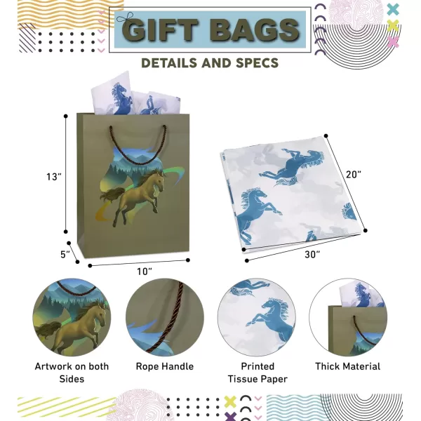 DolliBu Alien Large Gift Bag with Tissue Paper  Cute Space Alien Big Gift Wrap Bag with Handles and Alien Tissue Paper for Holiday Birthday Party Favor Gift Bags for Kids and Adult  13 InchesGreen Horse
