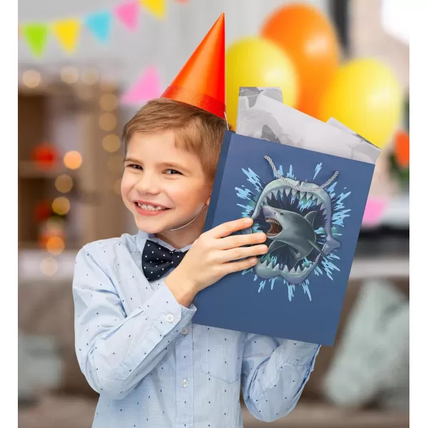 DolliBu Alien Large Gift Bag with Tissue Paper  Cute Space Alien Big Gift Wrap Bag with Handles and Alien Tissue Paper for Holiday Birthday Party Favor Gift Bags for Kids and Adult  13 InchesBlue Shark