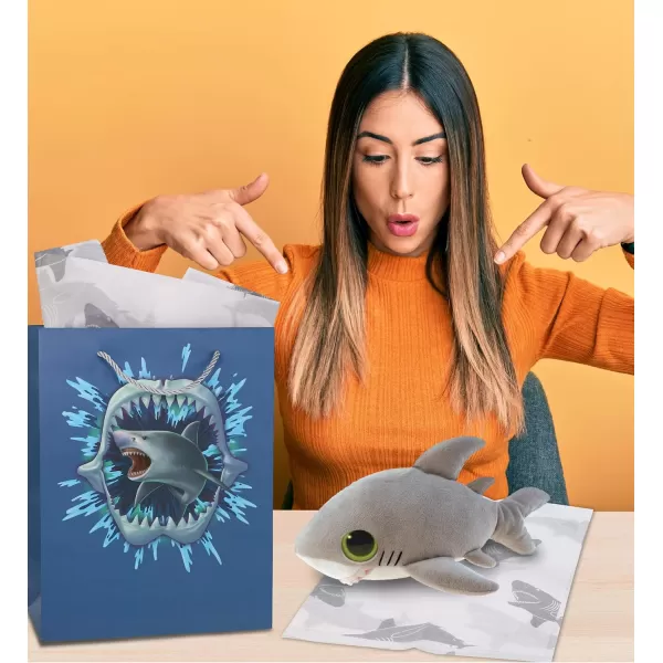 DolliBu Alien Large Gift Bag with Tissue Paper  Cute Space Alien Big Gift Wrap Bag with Handles and Alien Tissue Paper for Holiday Birthday Party Favor Gift Bags for Kids and Adult  13 InchesBlue Shark