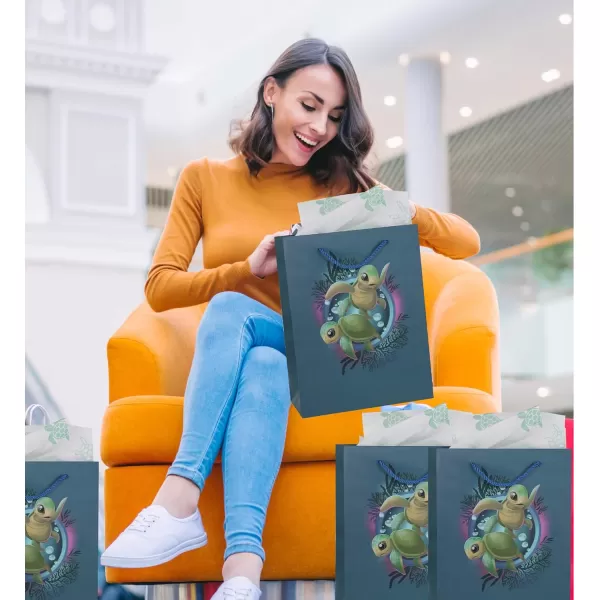 DolliBu Alien Large Gift Bag with Tissue Paper  Cute Space Alien Big Gift Wrap Bag with Handles and Alien Tissue Paper for Holiday Birthday Party Favor Gift Bags for Kids and Adult  13 InchesBlue Sea Turtle
