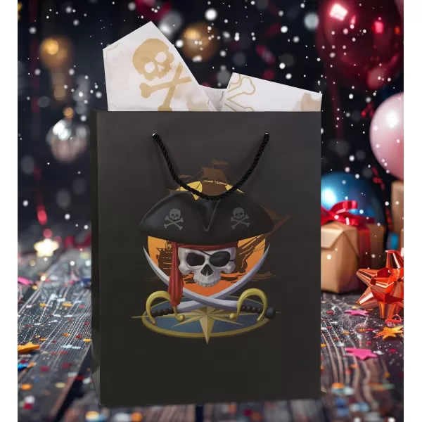 DolliBu Alien Large Gift Bag with Tissue Paper  Cute Space Alien Big Gift Wrap Bag with Handles and Alien Tissue Paper for Holiday Birthday Party Favor Gift Bags for Kids and Adult  13 InchesBlack Pirate