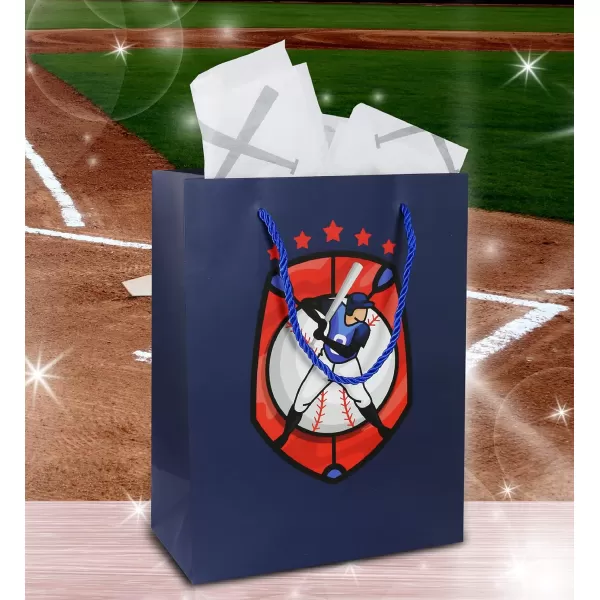 DolliBu Alien Large Gift Bag with Tissue Paper  Cute Space Alien Big Gift Wrap Bag with Handles and Alien Tissue Paper for Holiday Birthday Party Favor Gift Bags for Kids and Adult  13 InchesBlue Baseball