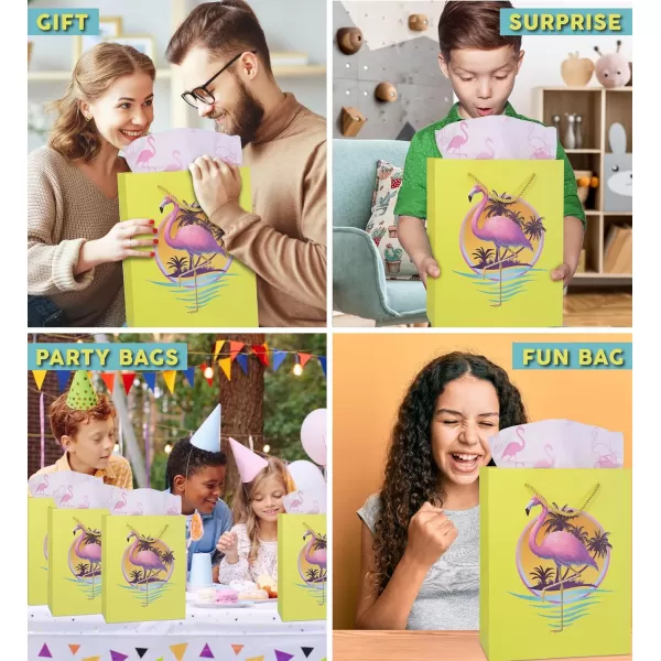 DolliBu Alien Large Gift Bag with Tissue Paper  Cute Space Alien Big Gift Wrap Bag with Handles and Alien Tissue Paper for Holiday Birthday Party Favor Gift Bags for Kids and Adult  13 InchesYellow Flamingo