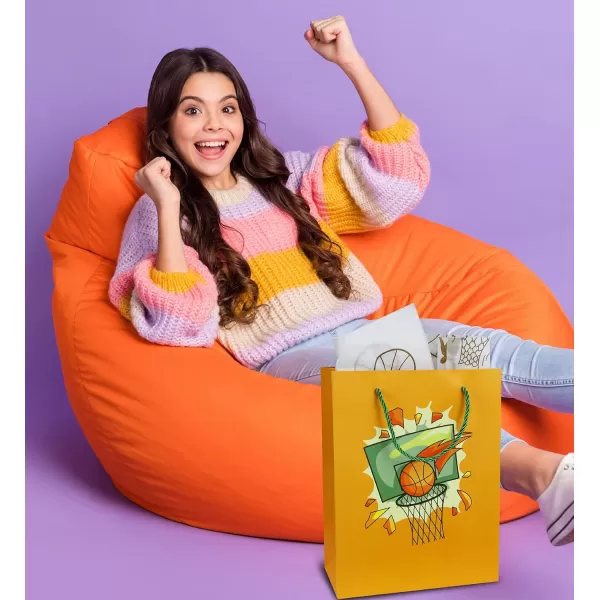 DolliBu Alien Large Gift Bag with Tissue Paper  Cute Space Alien Big Gift Wrap Bag with Handles and Alien Tissue Paper for Holiday Birthday Party Favor Gift Bags for Kids and Adult  13 InchesOrange Baseball