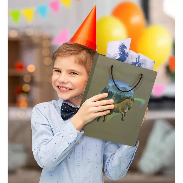 DolliBu Alien Large Gift Bag with Tissue Paper  Cute Space Alien Big Gift Wrap Bag with Handles and Alien Tissue Paper for Holiday Birthday Party Favor Gift Bags for Kids and Adult  13 InchesGreen Horse