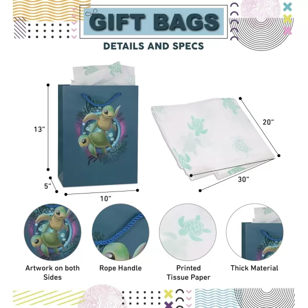 DolliBu Alien Large Gift Bag with Tissue Paper  Cute Space Alien Big Gift Wrap Bag with Handles and Alien Tissue Paper for Holiday Birthday Party Favor Gift Bags for Kids and Adult  13 InchesBlue Sea Turtle