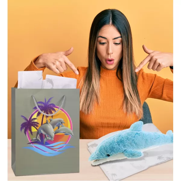 DolliBu Alien Large Gift Bag with Tissue Paper  Cute Space Alien Big Gift Wrap Bag with Handles and Alien Tissue Paper for Holiday Birthday Party Favor Gift Bags for Kids and Adult  13 InchesGray Dolphin