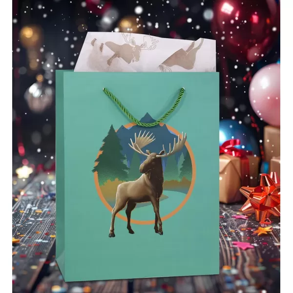 DolliBu Alien Large Gift Bag with Tissue Paper  Cute Space Alien Big Gift Wrap Bag with Handles and Alien Tissue Paper for Holiday Birthday Party Favor Gift Bags for Kids and Adult  13 InchesGreen Moose