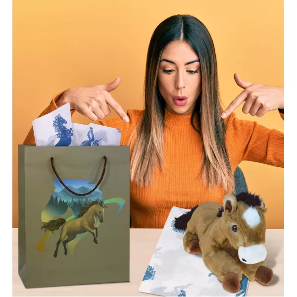 DolliBu Alien Large Gift Bag with Tissue Paper  Cute Space Alien Big Gift Wrap Bag with Handles and Alien Tissue Paper for Holiday Birthday Party Favor Gift Bags for Kids and Adult  13 InchesGreen Horse