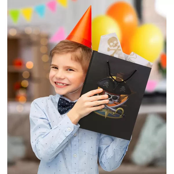 DolliBu Alien Large Gift Bag with Tissue Paper  Cute Space Alien Big Gift Wrap Bag with Handles and Alien Tissue Paper for Holiday Birthday Party Favor Gift Bags for Kids and Adult  13 InchesBlack Pirate