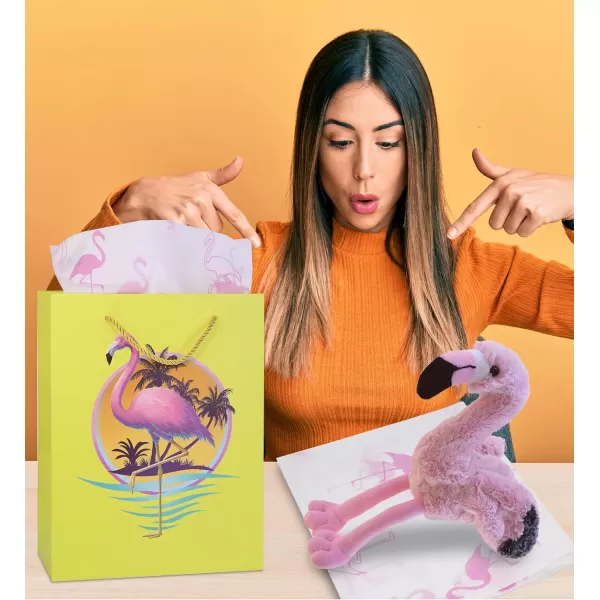 DolliBu Alien Large Gift Bag with Tissue Paper  Cute Space Alien Big Gift Wrap Bag with Handles and Alien Tissue Paper for Holiday Birthday Party Favor Gift Bags for Kids and Adult  13 InchesYellow Flamingo