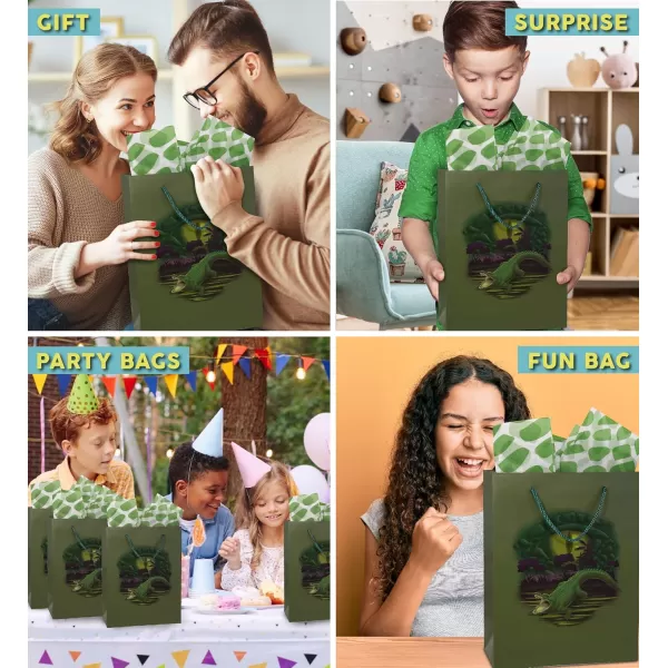 DolliBu Alien Large Gift Bag with Tissue Paper  Cute Space Alien Big Gift Wrap Bag with Handles and Alien Tissue Paper for Holiday Birthday Party Favor Gift Bags for Kids and Adult  13 InchesGreen Alligator