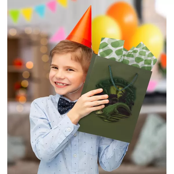 DolliBu Alien Large Gift Bag with Tissue Paper  Cute Space Alien Big Gift Wrap Bag with Handles and Alien Tissue Paper for Holiday Birthday Party Favor Gift Bags for Kids and Adult  13 InchesGreen Alligator