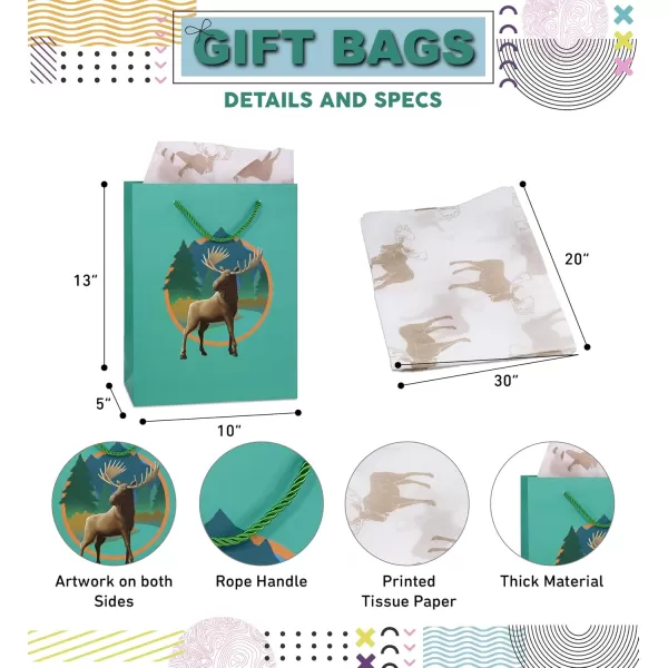 DolliBu Alien Large Gift Bag with Tissue Paper  Cute Space Alien Big Gift Wrap Bag with Handles and Alien Tissue Paper for Holiday Birthday Party Favor Gift Bags for Kids and Adult  13 InchesGreen Moose