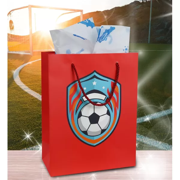 DolliBu Alien Large Gift Bag with Tissue Paper  Cute Space Alien Big Gift Wrap Bag with Handles and Alien Tissue Paper for Holiday Birthday Party Favor Gift Bags for Kids and Adult  13 InchesRed Soccer
